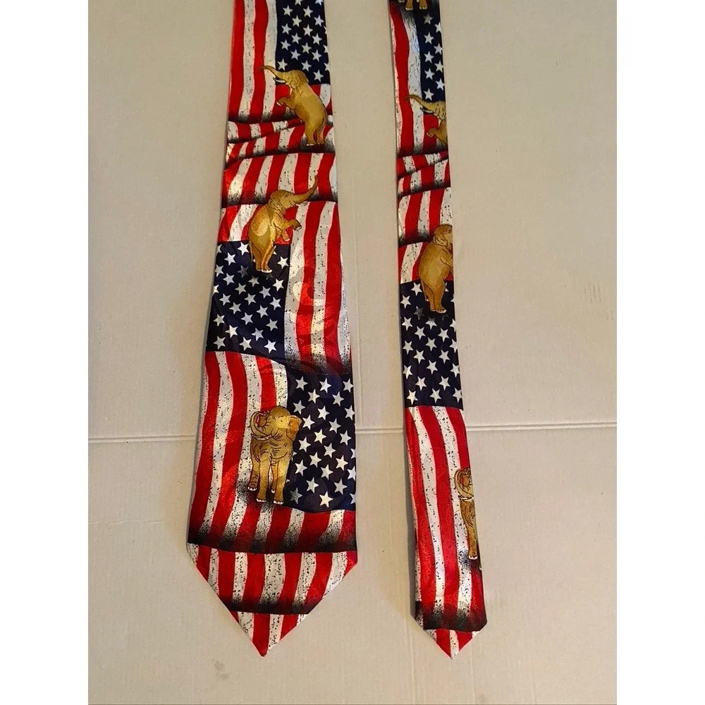 Steven Harris Mens USA Flag GOP Elephant Tie Red White Blue Patriotic Handmade